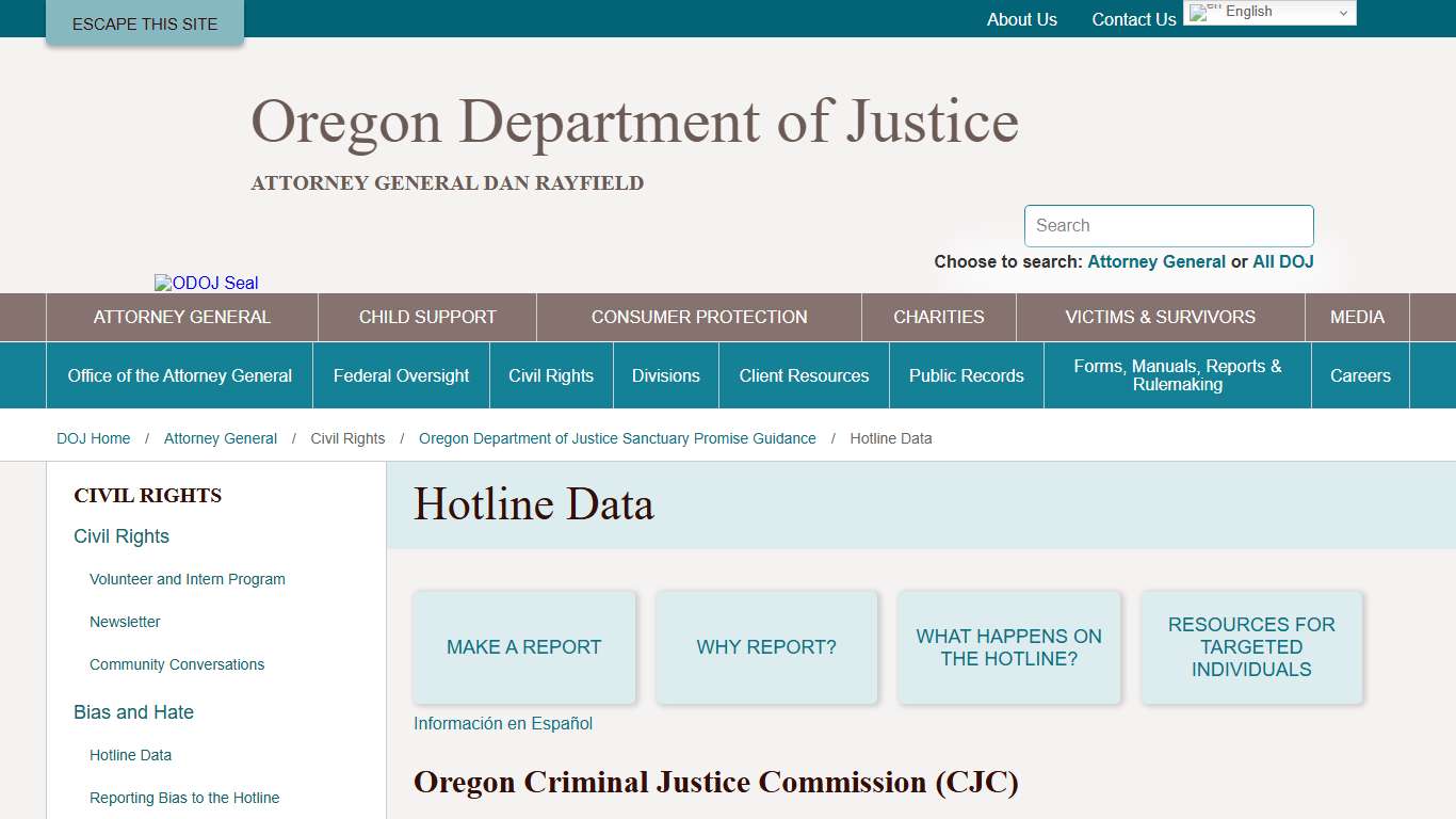 Hotline Data - Oregon Department of Justice