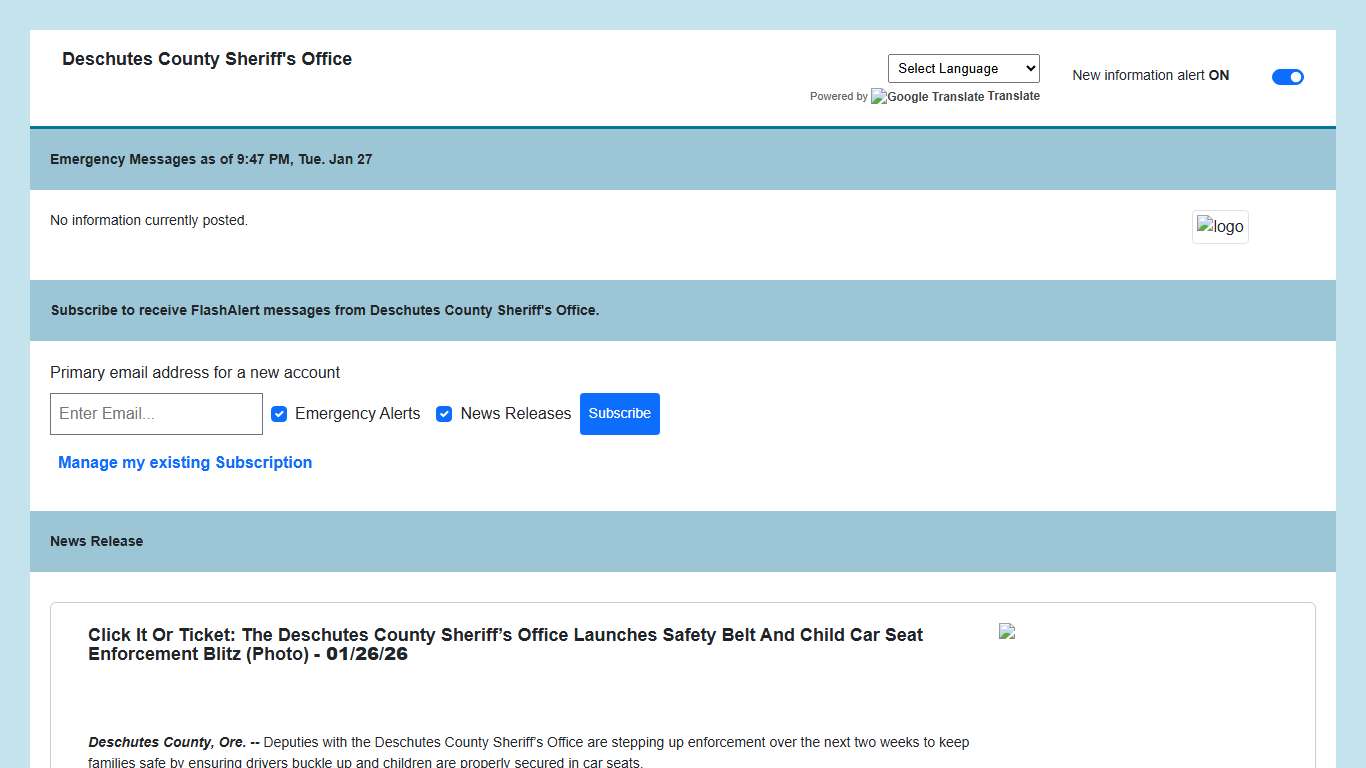 Deschutes County Sheriff's Office News via Flashalert.net